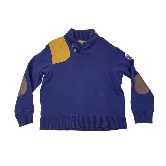 Rugby Ralph Lauren Shawl Collar Sweatshirt Pullover Elbow Patch - Picture 1 of 4